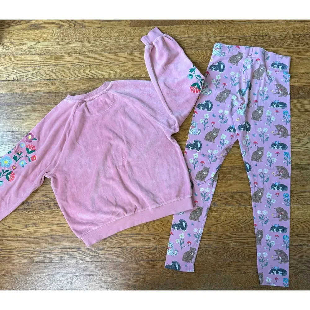 Mini Boden Girls Floral Sweatshirt & Cat Leggings Size 13-14